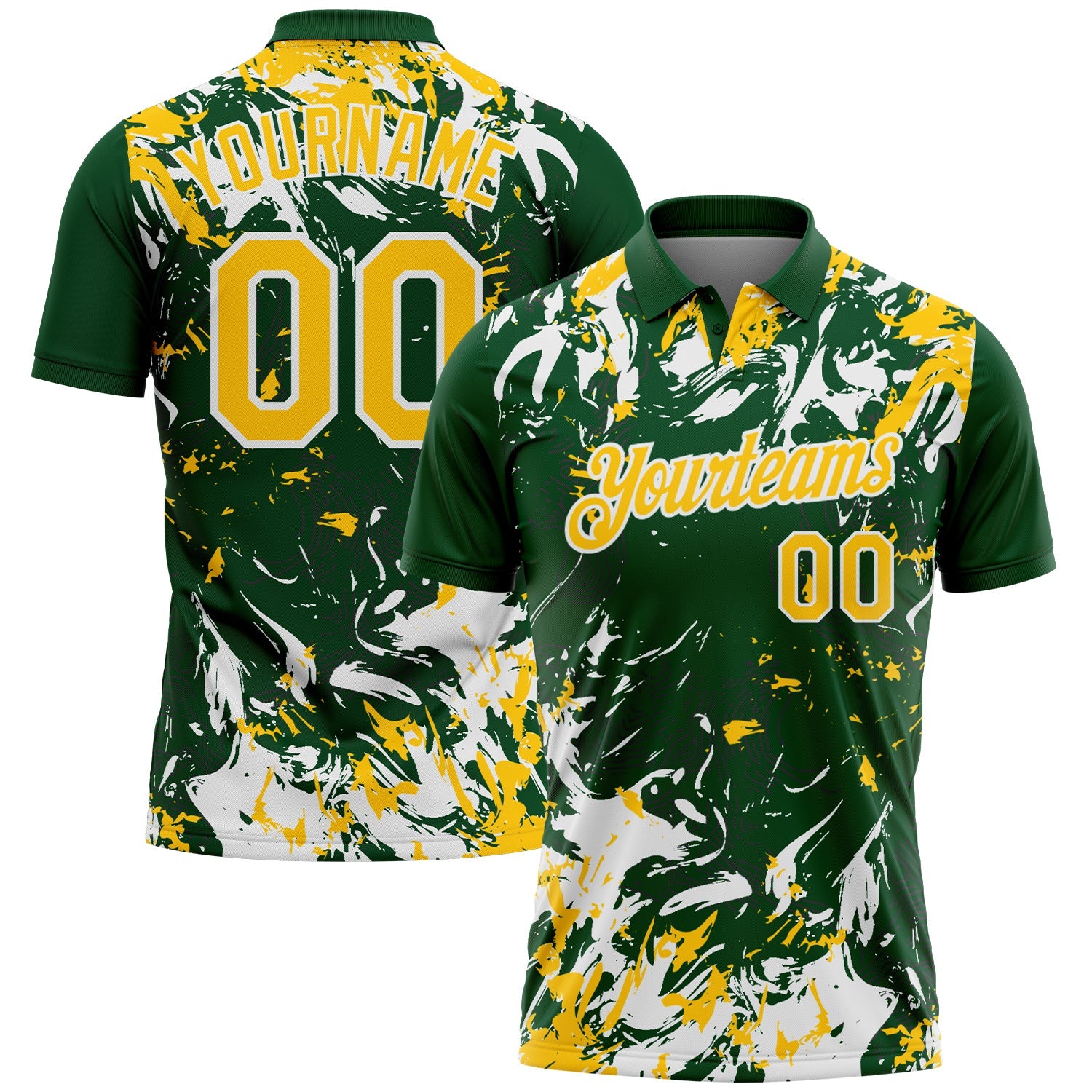 Custom Green Yellow-White Dynamic Splatter Brush Stroke Performance Polo Shirt - Main View