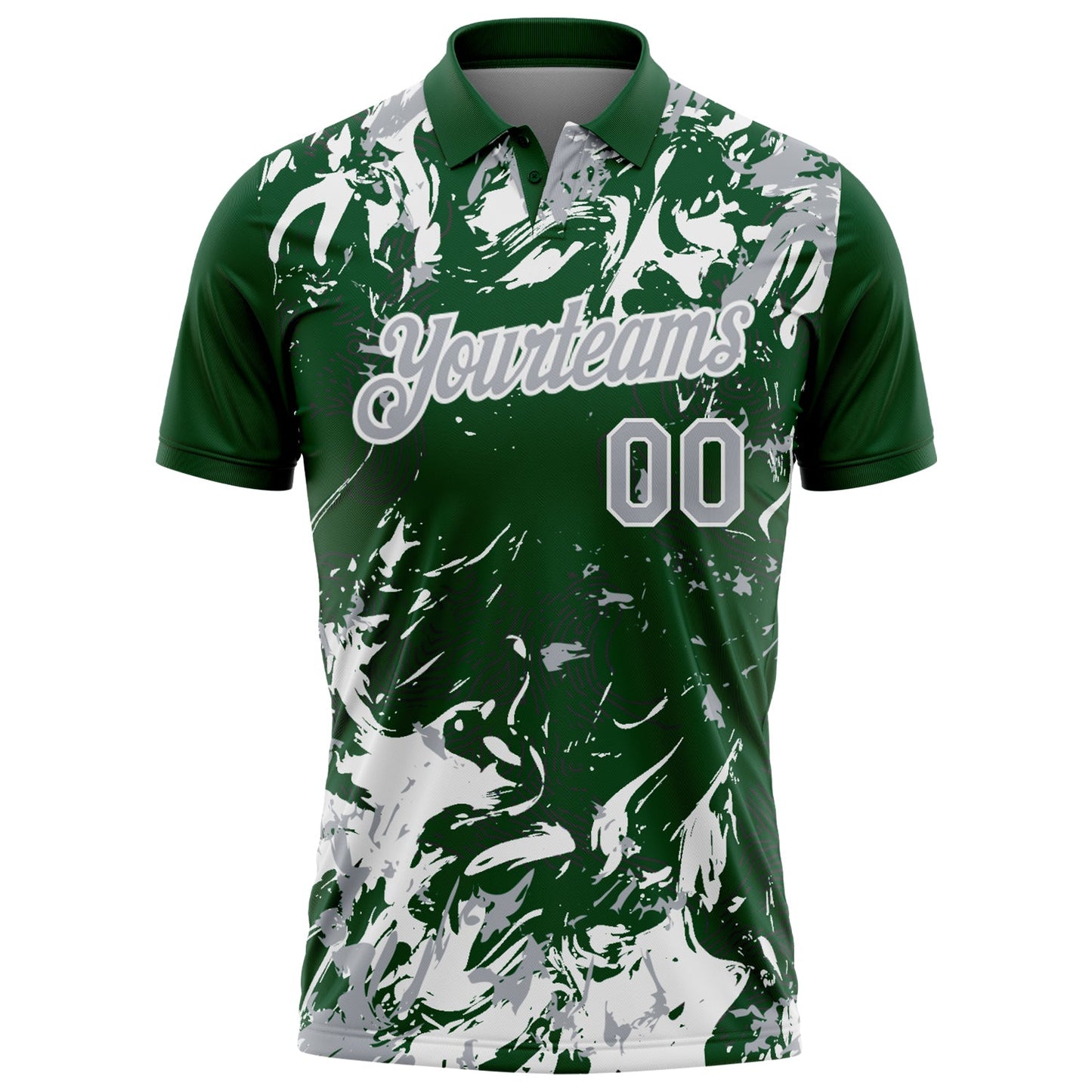 Custom Green Gray-White Dynamic Splatter Brush Stroke Performance Polo Shirt view 2