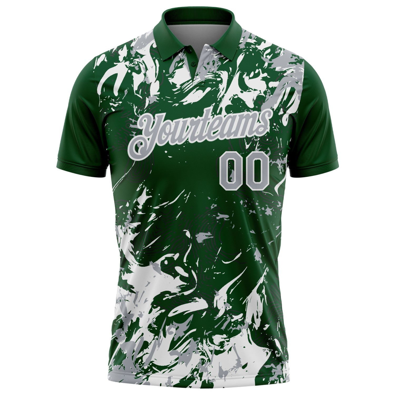 Custom Green Gray-White Dynamic Splatter Brush Stroke Performance Polo Shirt view 2