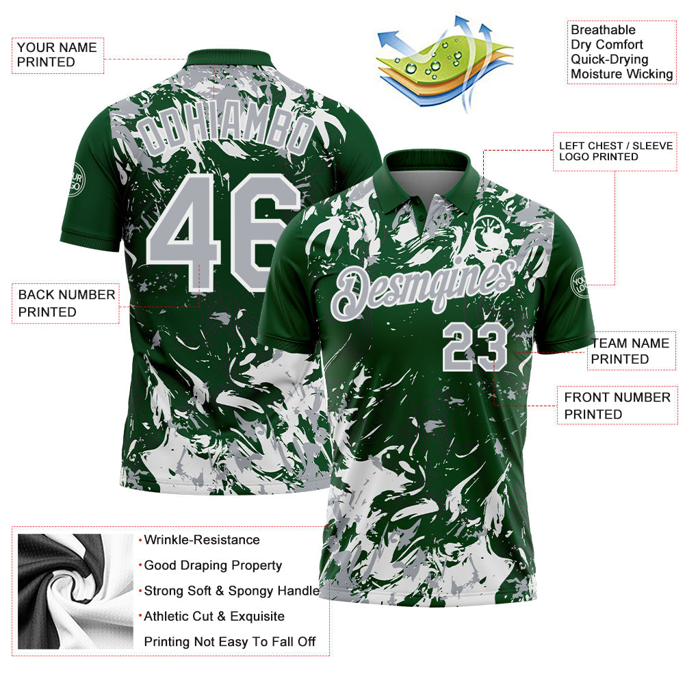 Custom Green Gray-White Dynamic Splatter Brush Stroke Performance Polo Shirt view 3