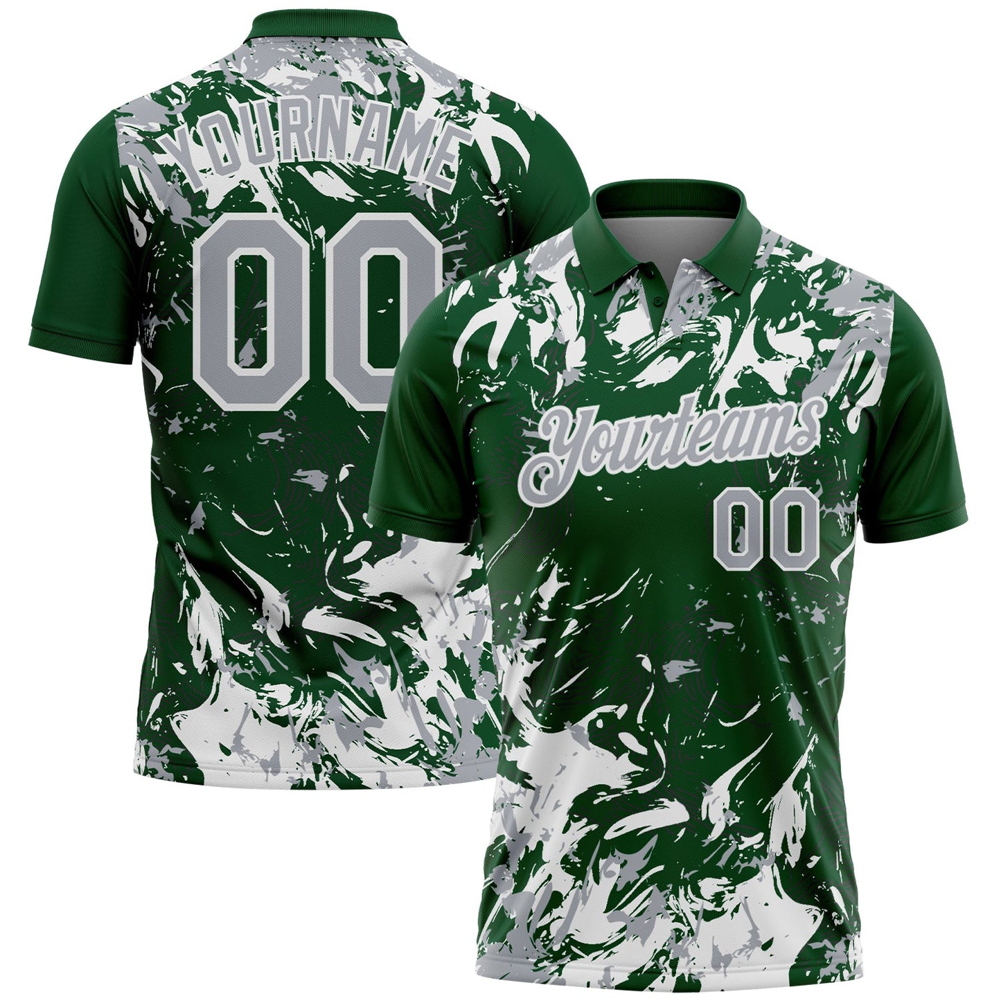 Custom Green Gray-White Dynamic Splatter Brush Stroke Performance Polo Shirt - Main View