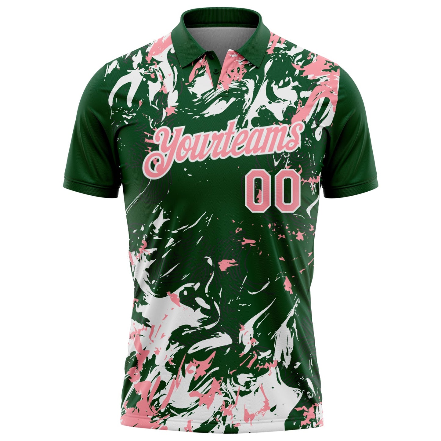 Custom Green Medium Pink-White Dynamic Splatter Brush Stroke Performance Polo Shirt view 2