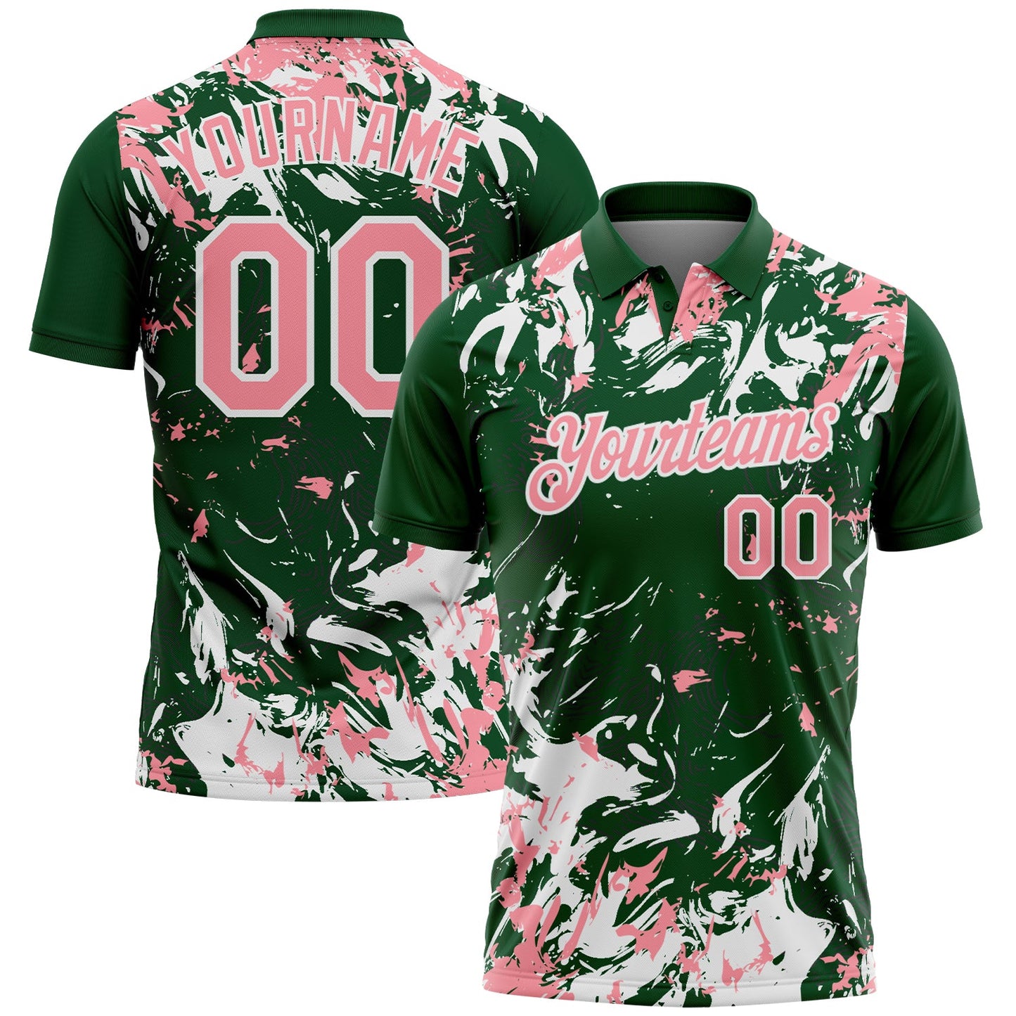 Custom Green Medium Pink-White Dynamic Splatter Brush Stroke Performance Polo Shirt - Main View
