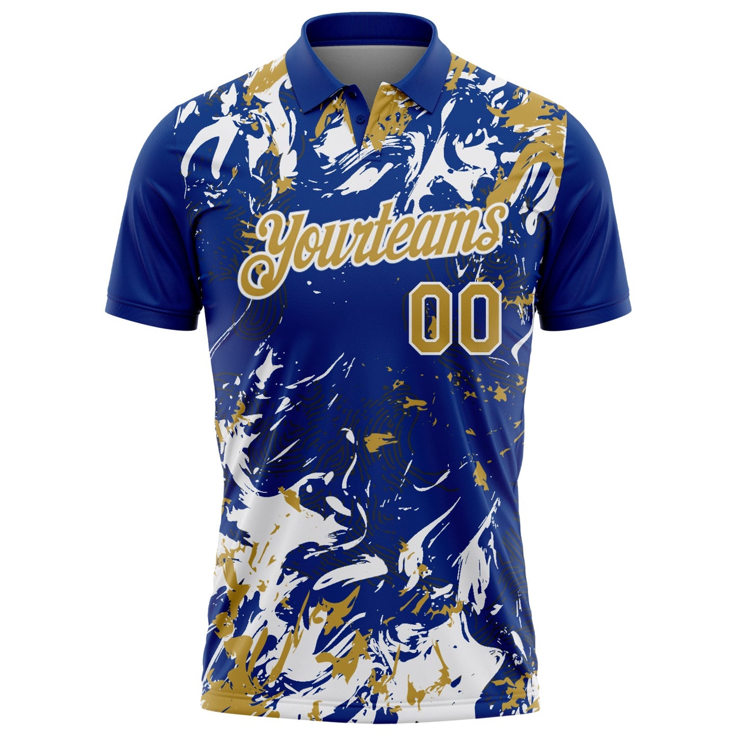 Custom Royal Old Gold-White Dynamic Splatter Brush Stroke Performance Polo Shirt view 2