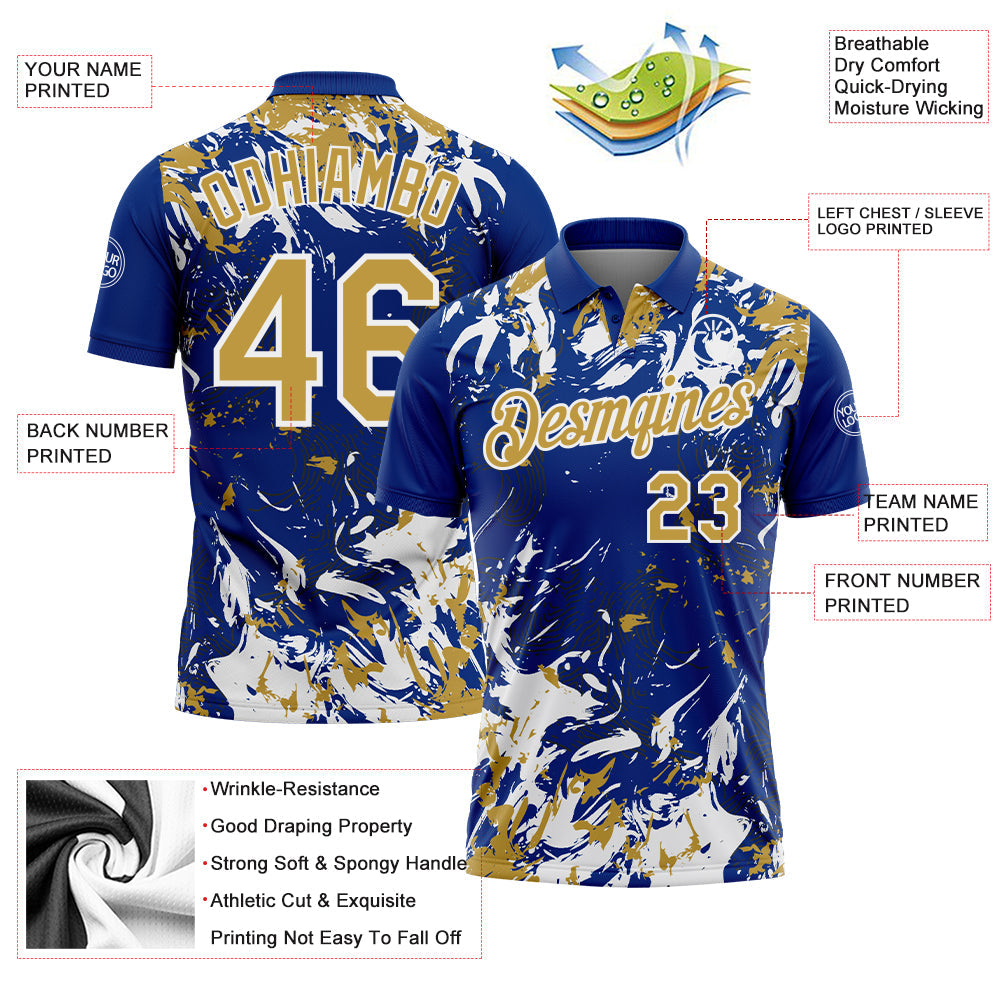 Custom Royal Old Gold-White Dynamic Splatter Brush Stroke Performance Polo Shirt view 3