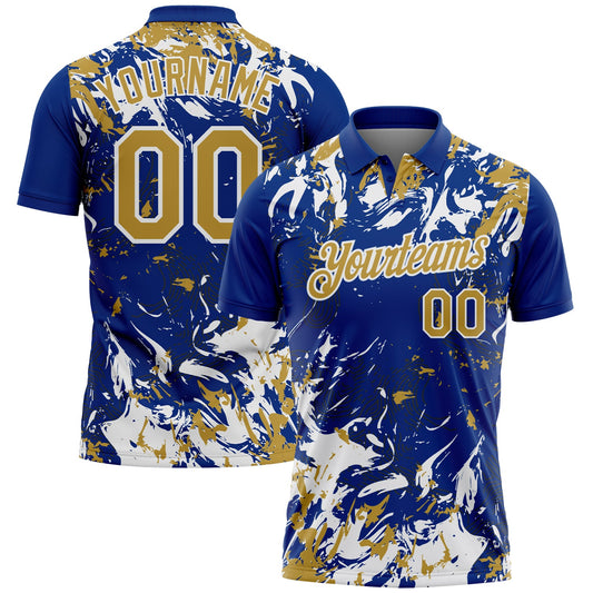 Custom Royal Old Gold-White Dynamic Splatter Brush Stroke Performance Polo Shirt - Main View