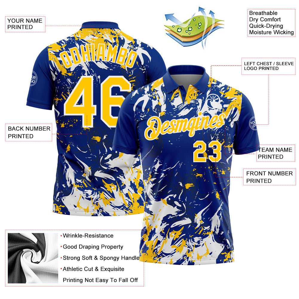 Custom Royal Yellow-White Dynamic Splatter Brush Stroke Performance Polo Shirt view 3