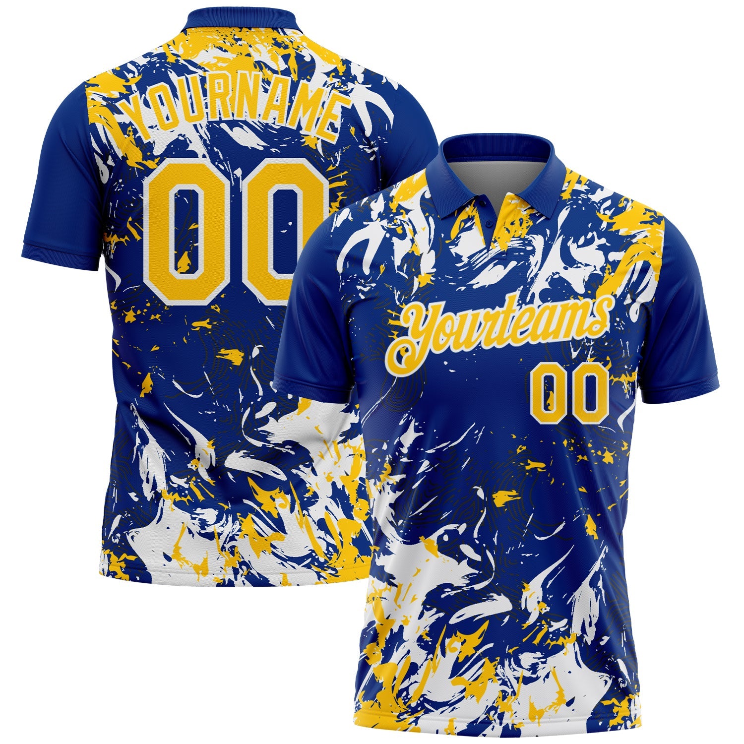 Custom Royal Yellow-White Dynamic Splatter Brush Stroke Performance Polo Shirt - Main View