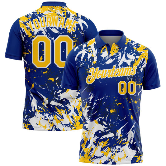 Custom Royal Yellow-White Dynamic Splatter Brush Stroke Performance Polo Shirt - Main View
