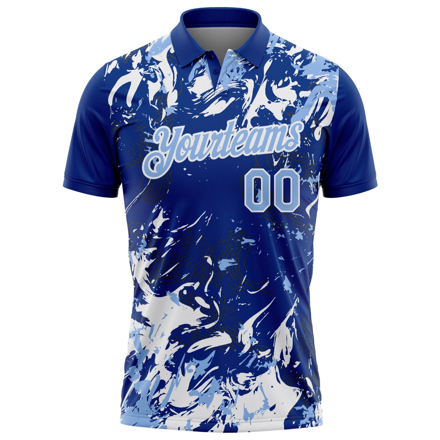 Custom Royal Light Blue-White Dynamic Splatter Brush Stroke Performance Polo Shirt view 2