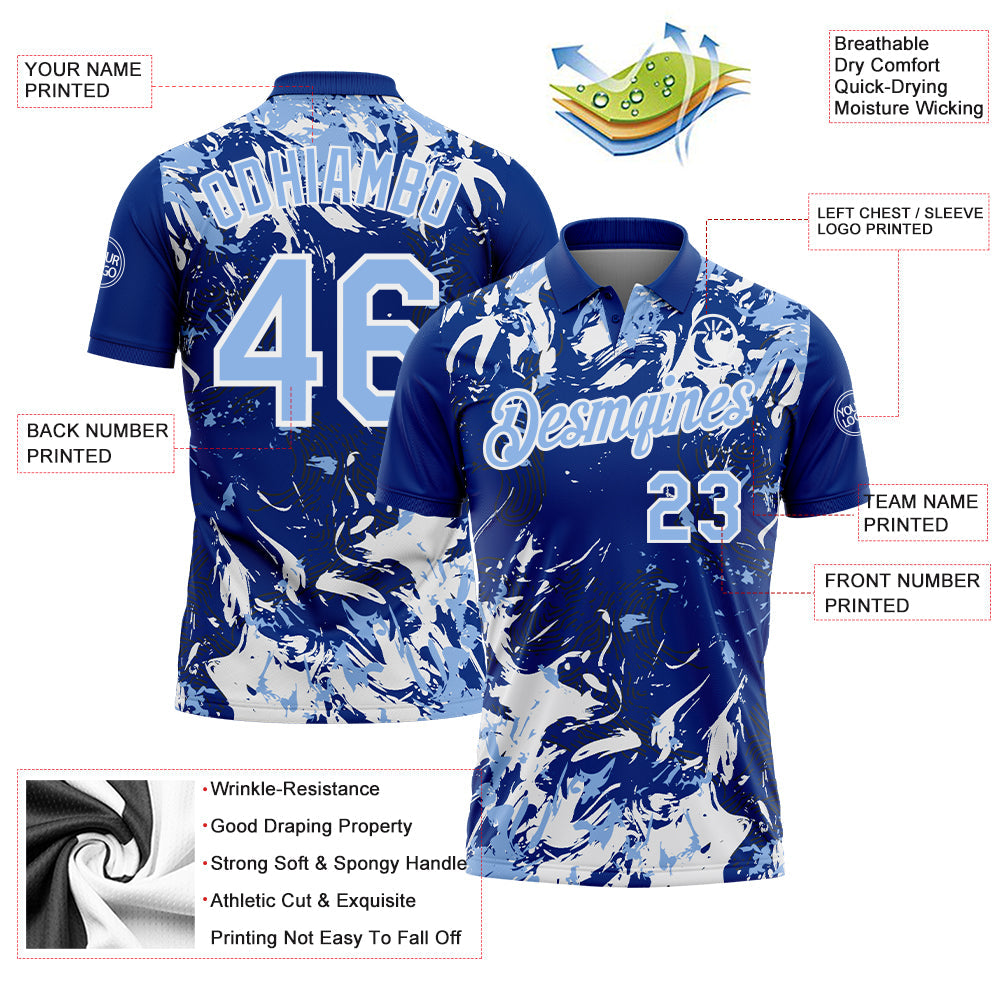 Custom Royal Light Blue-White Dynamic Splatter Brush Stroke Performance Polo Shirt view 3