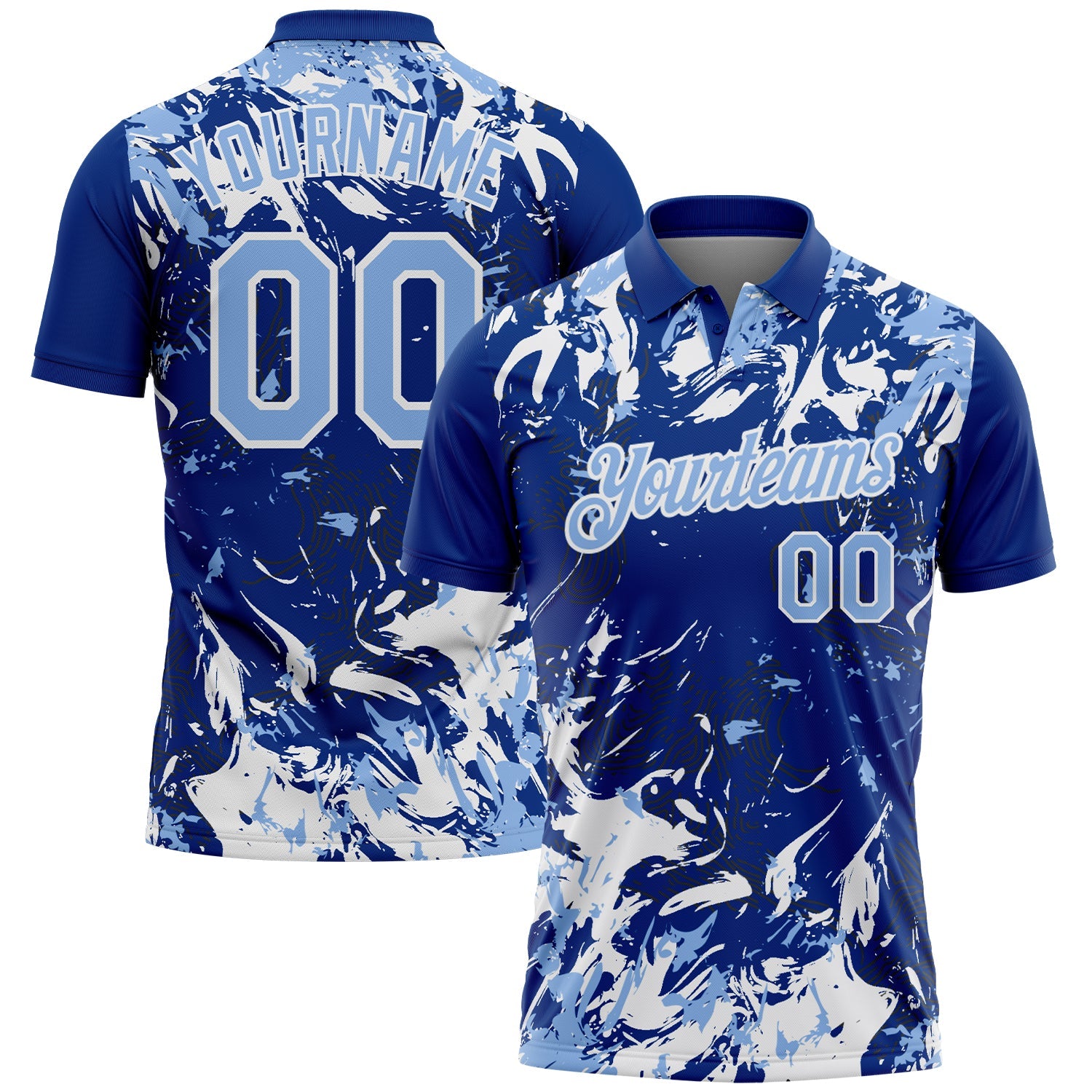 Custom Royal Light Blue-White Dynamic Splatter Brush Stroke Performance Polo Shirt - Main View