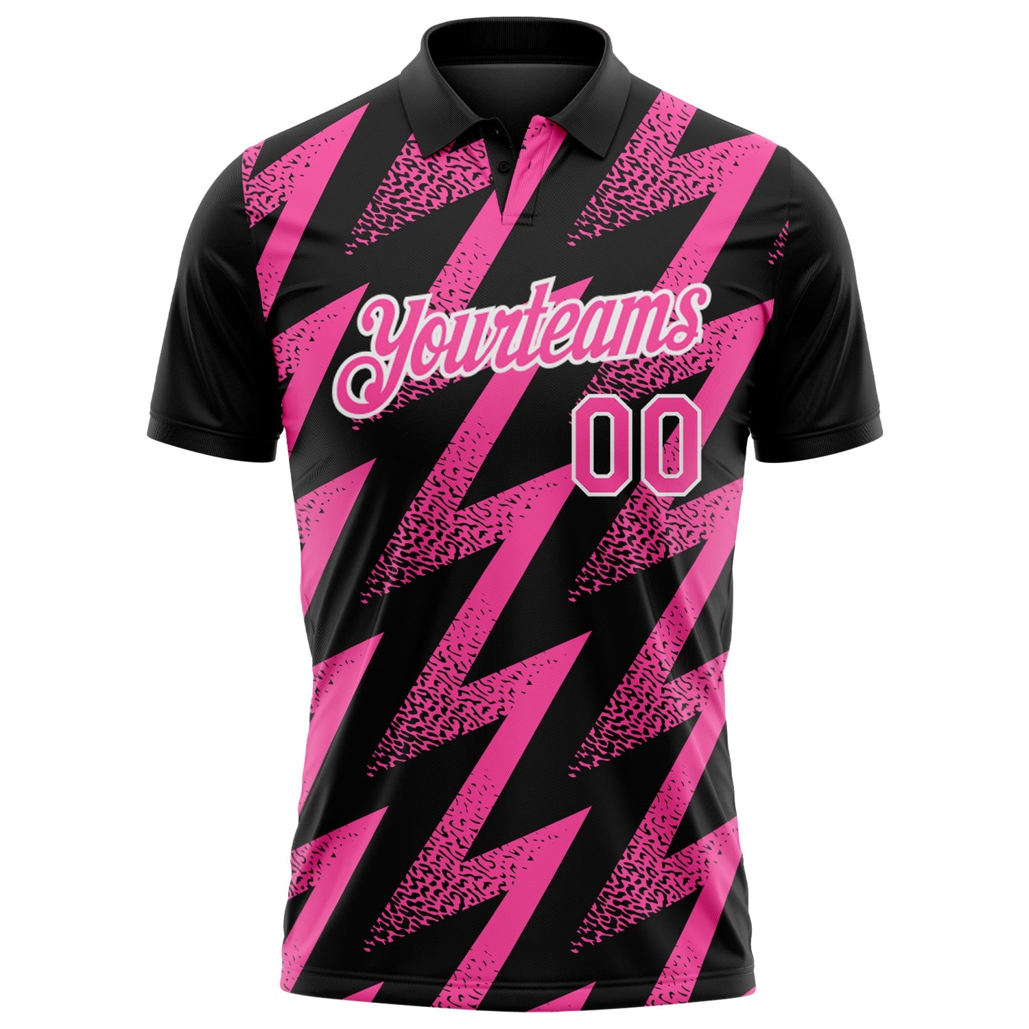 Custom Black Pink-White Geometric Zigzag Shape Lightning Performance Polo Shirt view 2