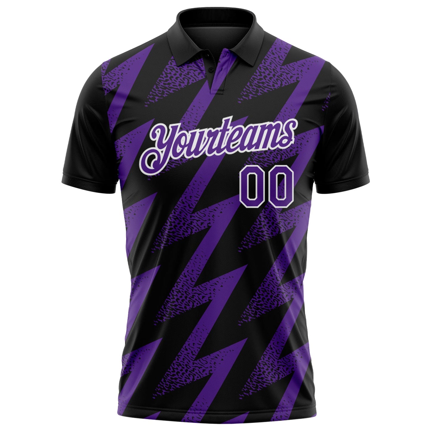 Custom Black Purple-White Geometric Zigzag Shape Lightning Performance Polo Shirt view 2