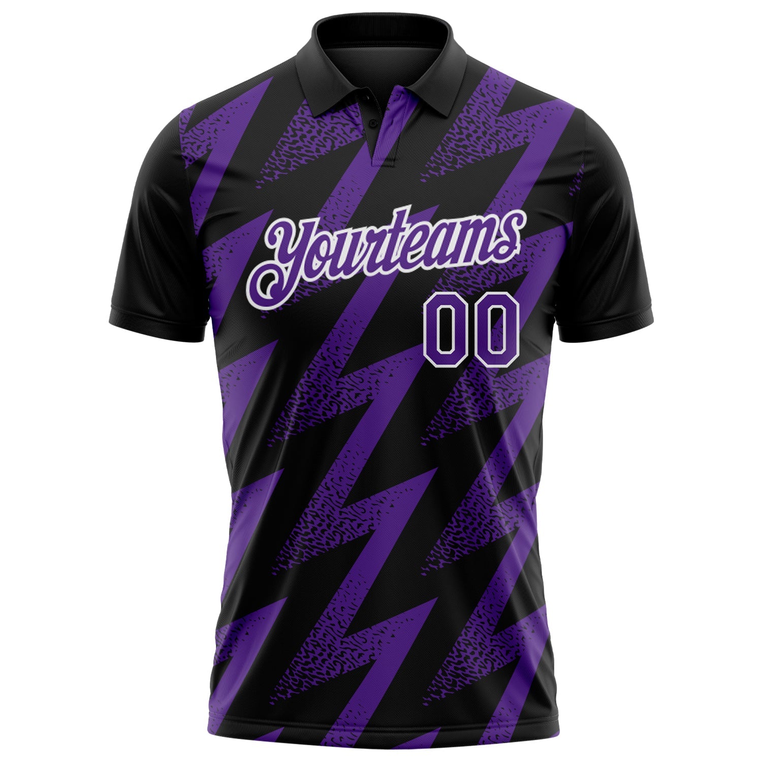 Custom Black Purple-White Geometric Zigzag Shape Lightning Performance Polo Shirt view 2