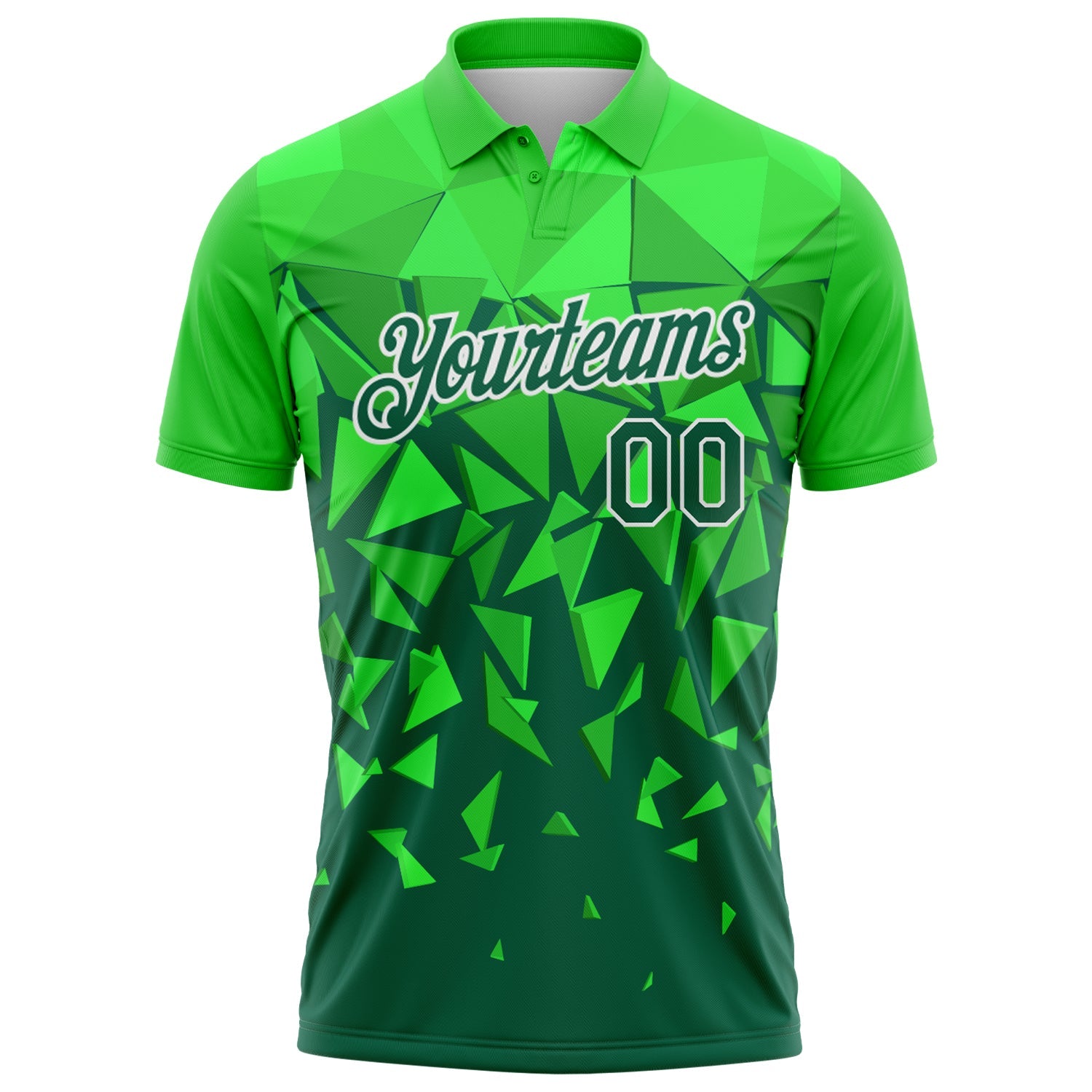 Custom Grass Green Green-White Geometric Shard Triangle Performance Polo Shirt view 2