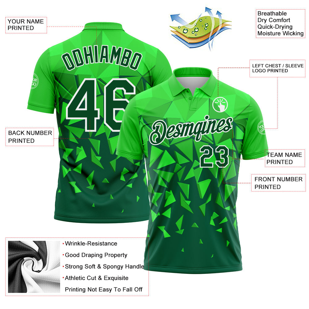 Custom Grass Green Green-White Geometric Shard Triangle Performance Polo Shirt view 3