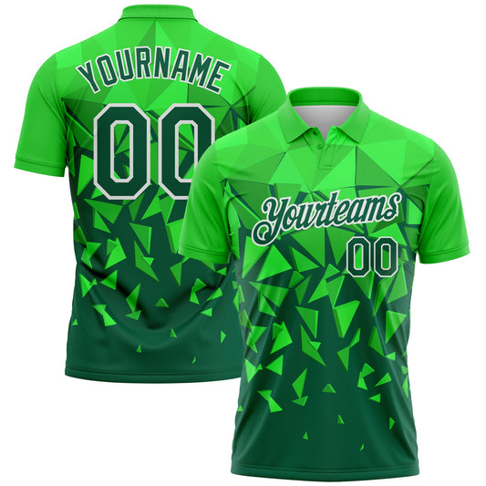 Custom Grass Green Green-White Geometric Shard Triangle Performance Polo Shirt - Main View