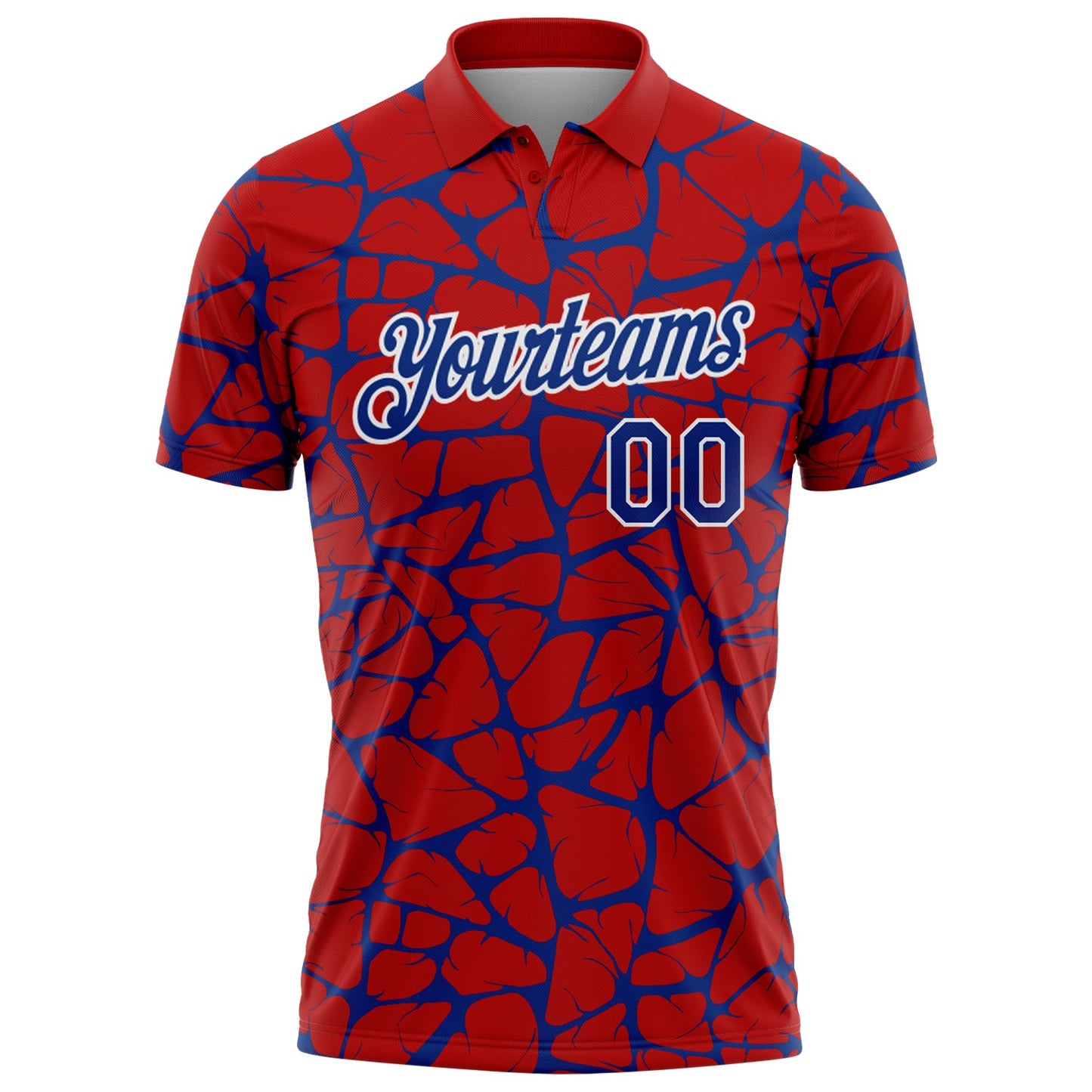 Custom Red Royal-White 3D Pattern Abstract Network Crackle Performance Polo Shirt view 2