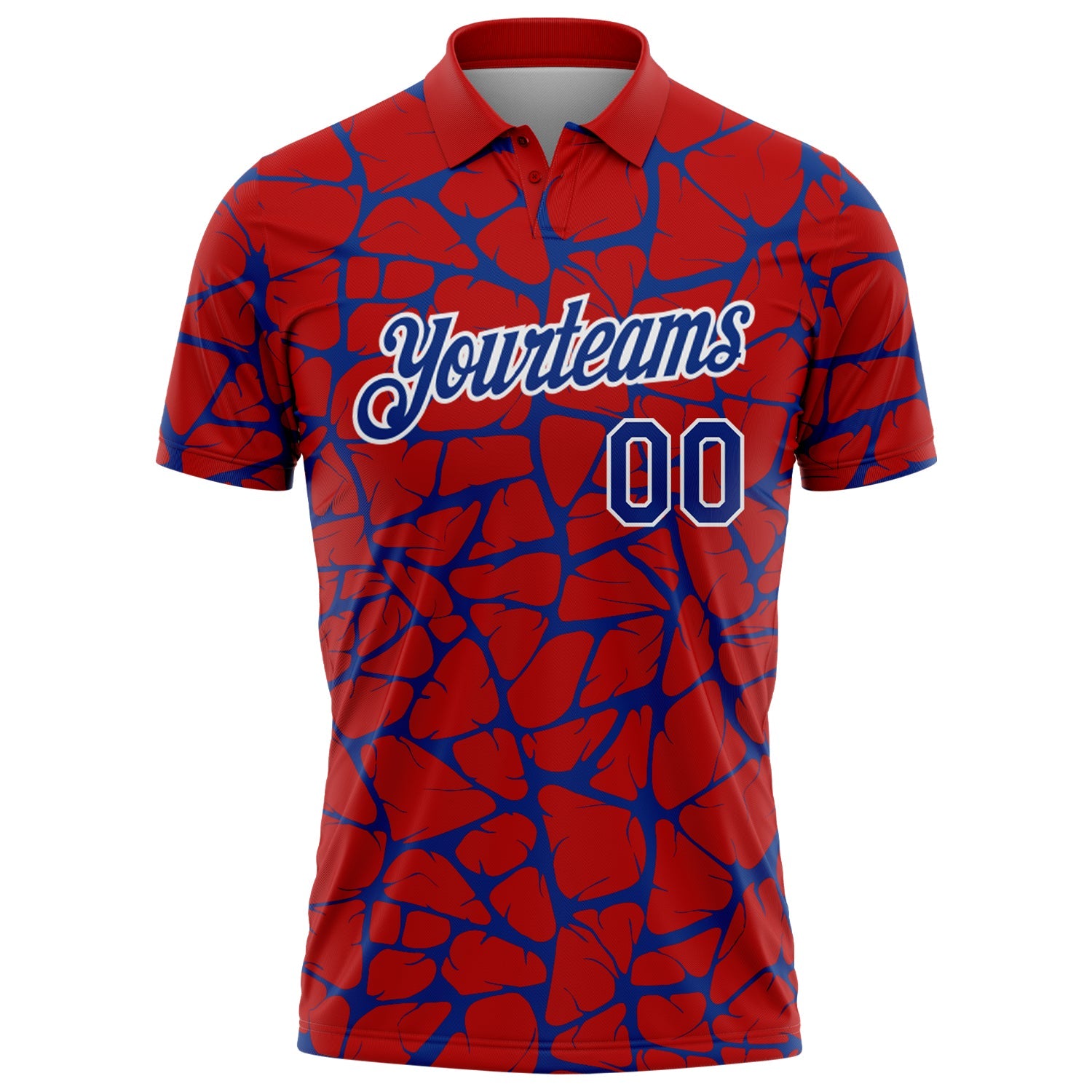 Custom Red Royal-White 3D Pattern Abstract Network Crackle Performance Polo Shirt view 2