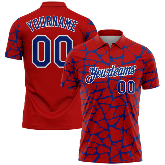 Custom Red Royal-White 3D Pattern Abstract Network Crackle Performance Polo Shirt - Main View
