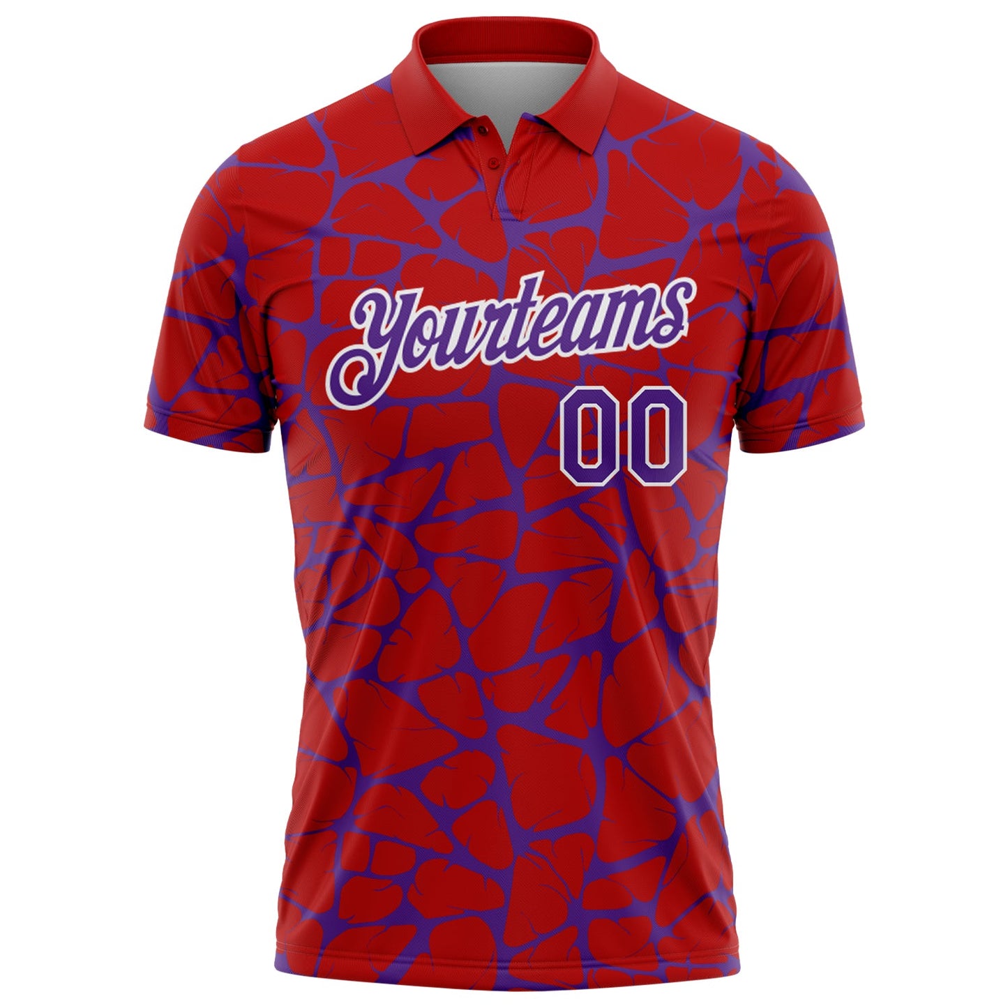Custom Red Purple-White 3D Pattern Abstract Network Crackle Performance Polo Shirt view 2