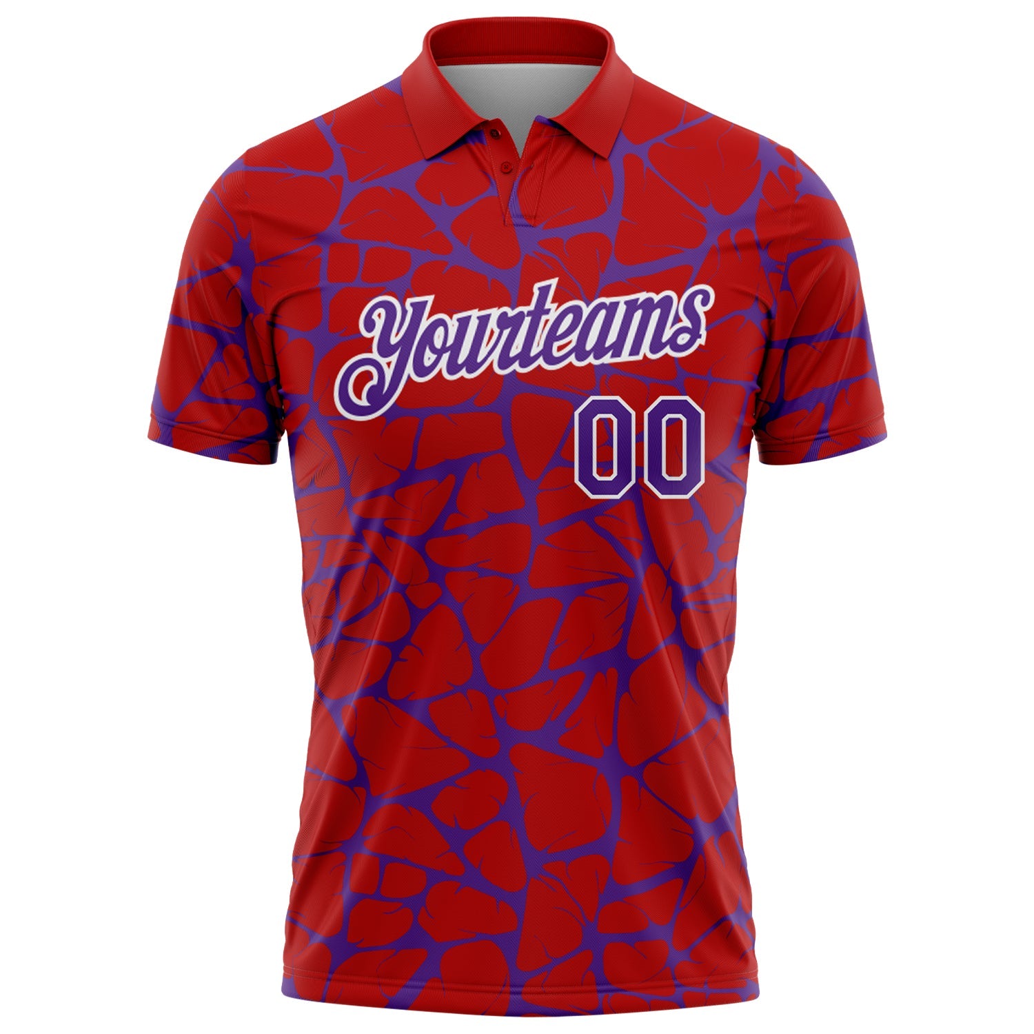 Custom Red Purple-White 3D Pattern Abstract Network Crackle Performance Polo Shirt view 2