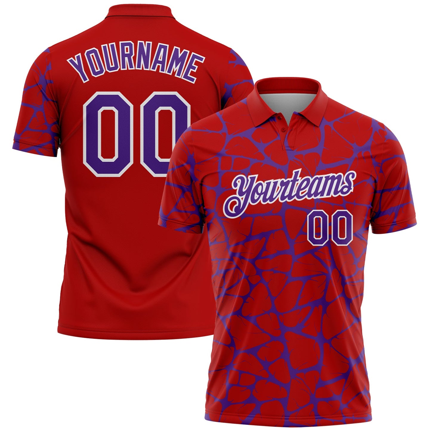 Custom Red Purple-White 3D Pattern Abstract Network Crackle Performance Polo Shirt - Main View