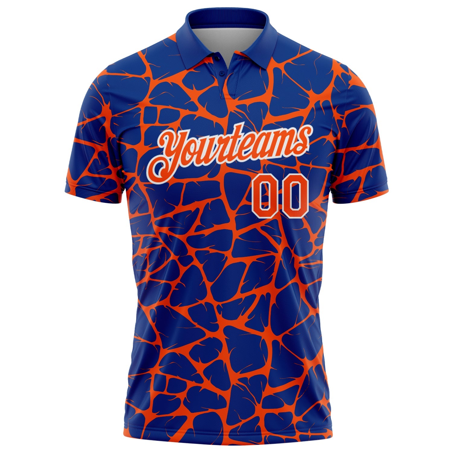 Custom Royal Orange-White 3D Pattern Abstract Network Crackle Performance Polo Shirt view 2