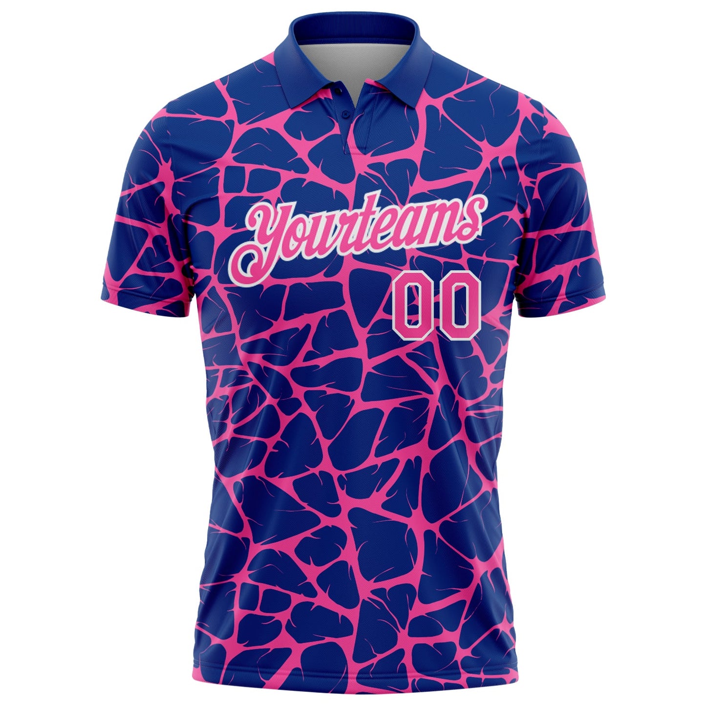 Custom Royal Pink-White 3D Pattern Abstract Network Crackle Performance Polo Shirt view 2