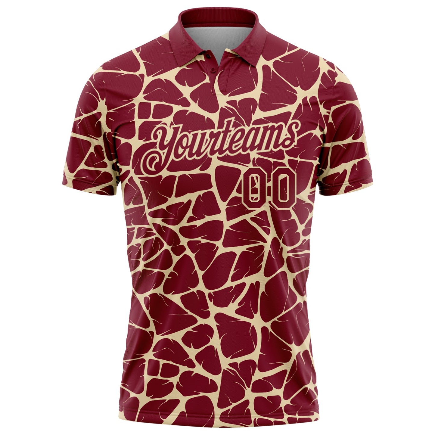 Custom Crimson-Cream 3D Pattern Abstract Network Crackle Performance Polo Shirt view 2