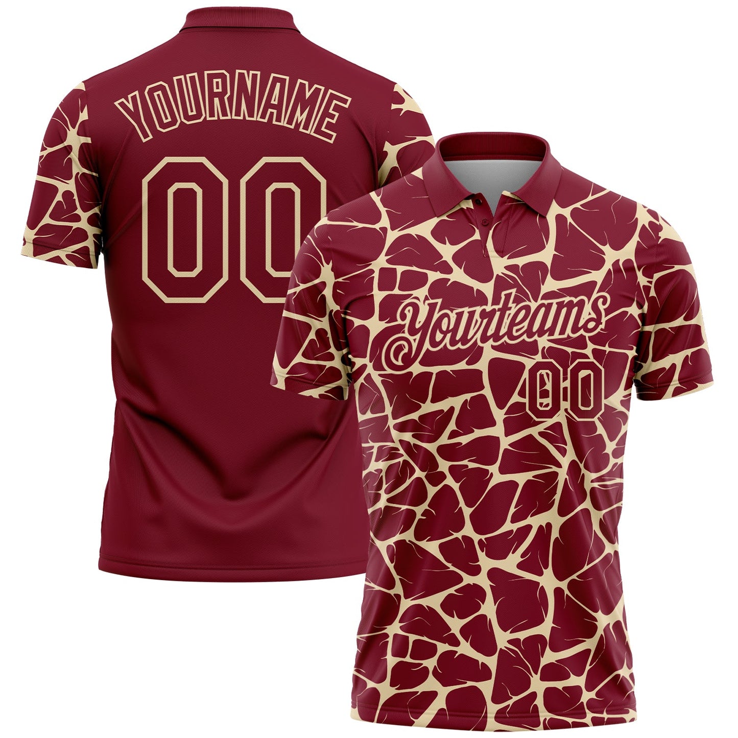 Custom Crimson-Cream 3D Pattern Abstract Network Crackle Performance Polo Shirt - Main View