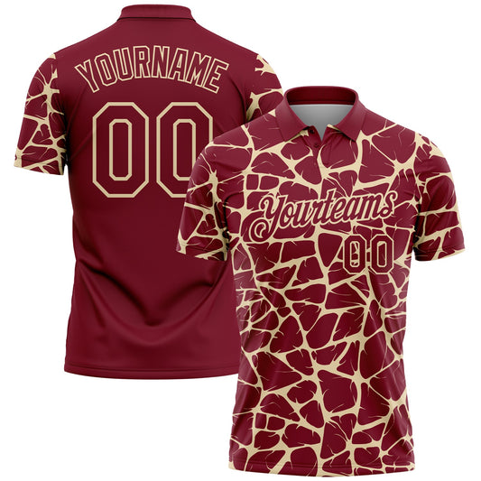 Custom Crimson-Cream 3D Pattern Abstract Network Crackle Performance Polo Shirt - Main View