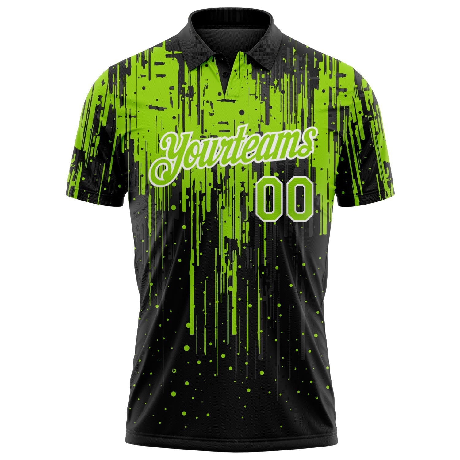 Custom Black Neon Green-White Dripping Splatter Paint Performance Polo Shirt view 2
