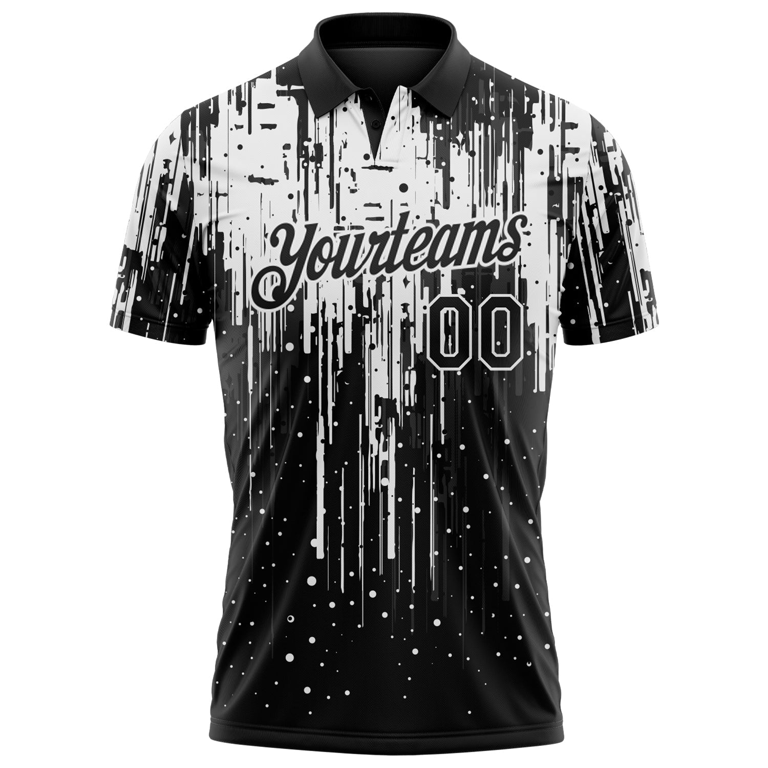 Custom Black-White Dripping Splatter Paint Performance Polo Shirt view 2