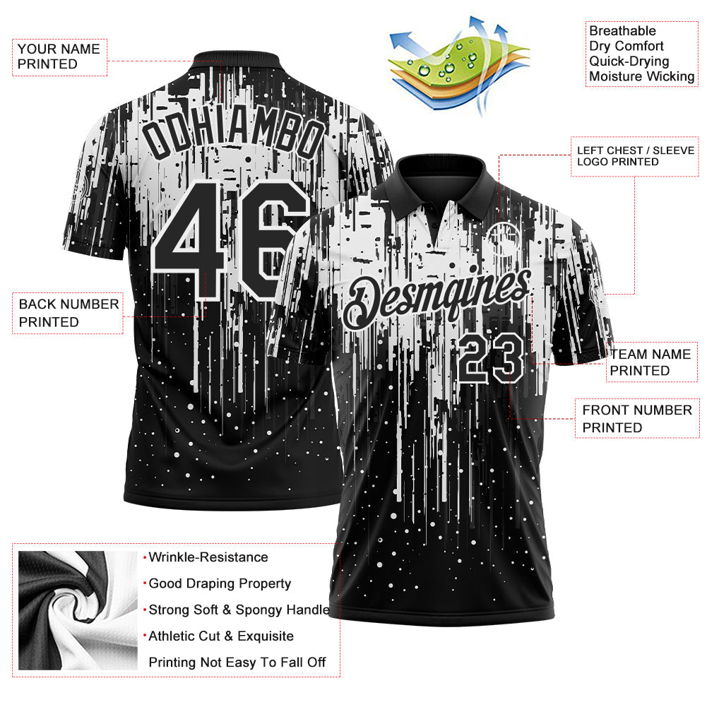 Custom Black-White Dripping Splatter Paint Performance Polo Shirt view 3