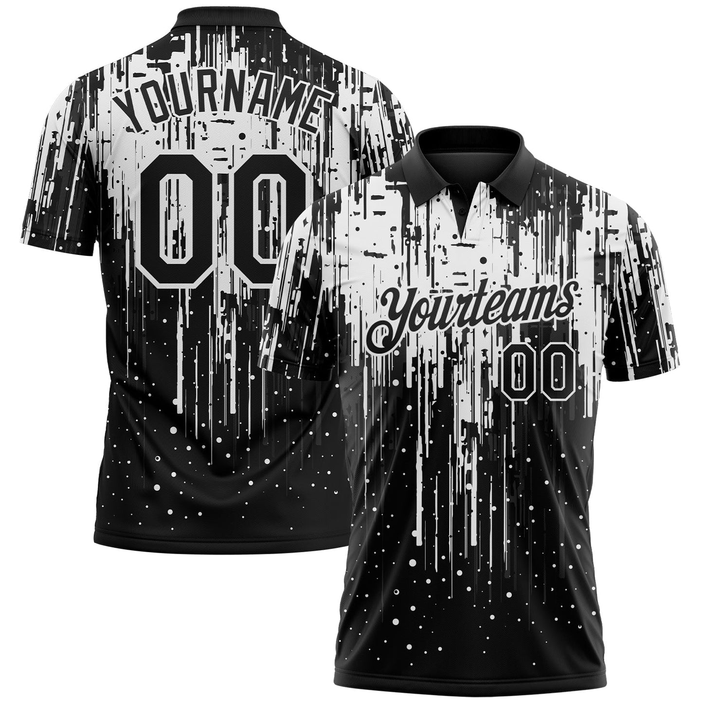 Custom Black-White Dripping Splatter Paint Performance Polo Shirt - Main View