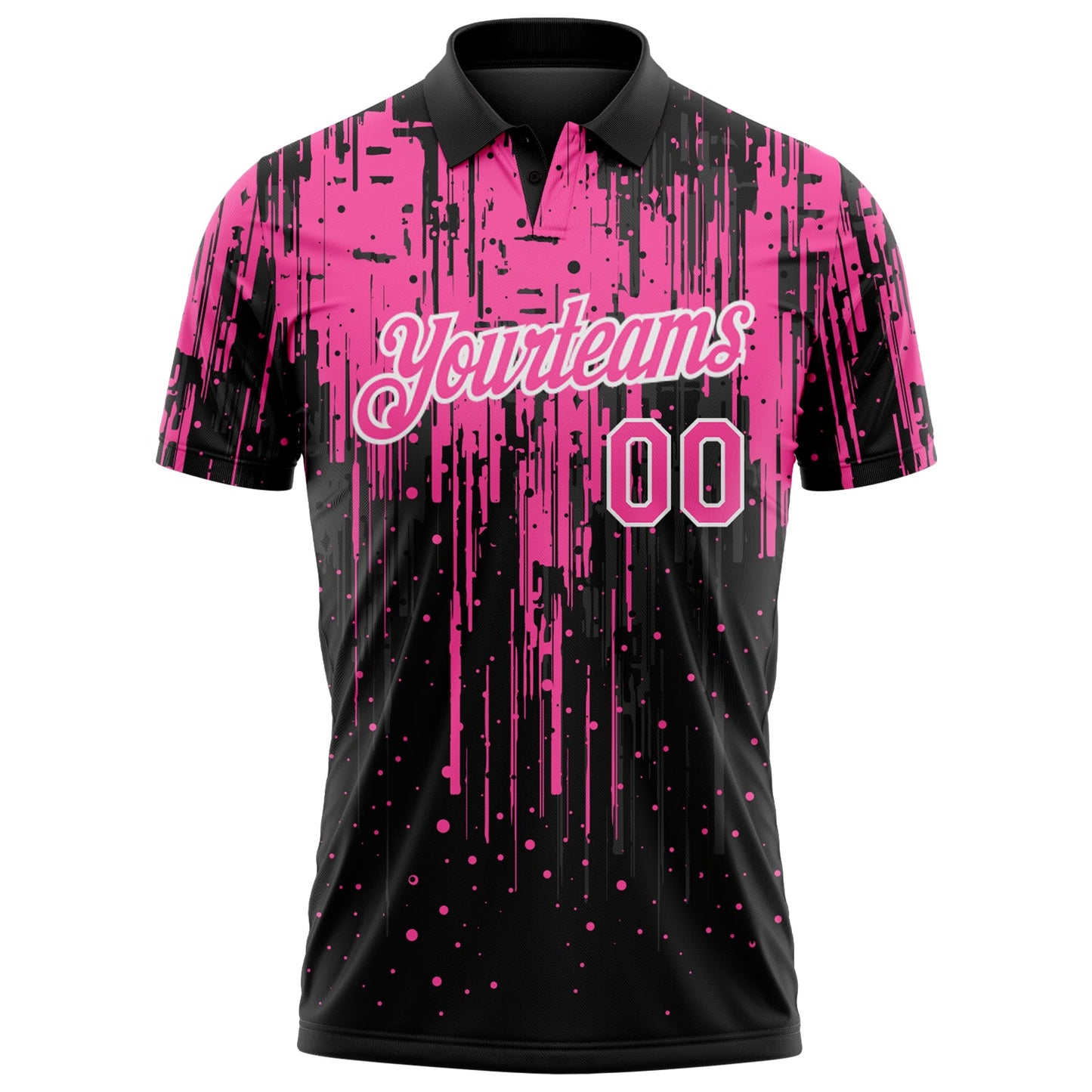 Custom Black Pink-White Dripping Splatter Paint Performance Polo Shirt view 2