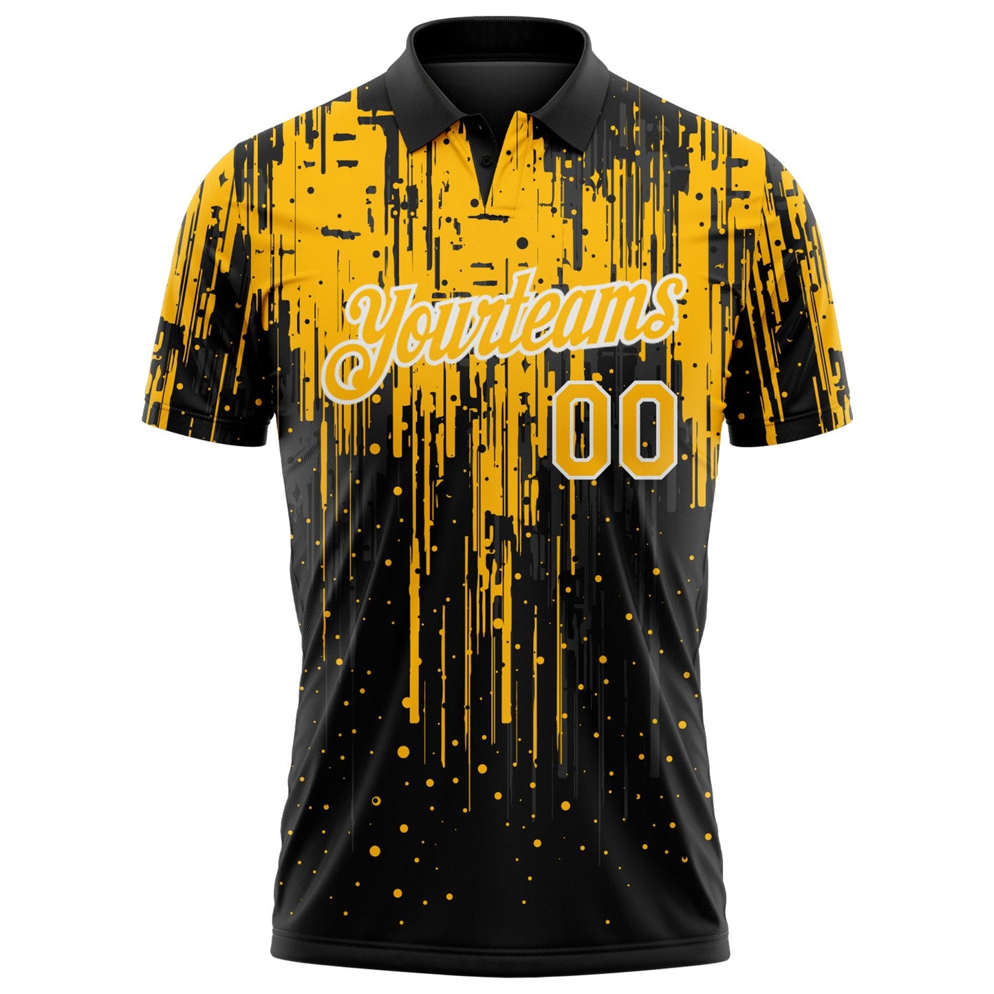 Custom Black Gold-White Dripping Splatter Paint Performance Polo Shirt view 2