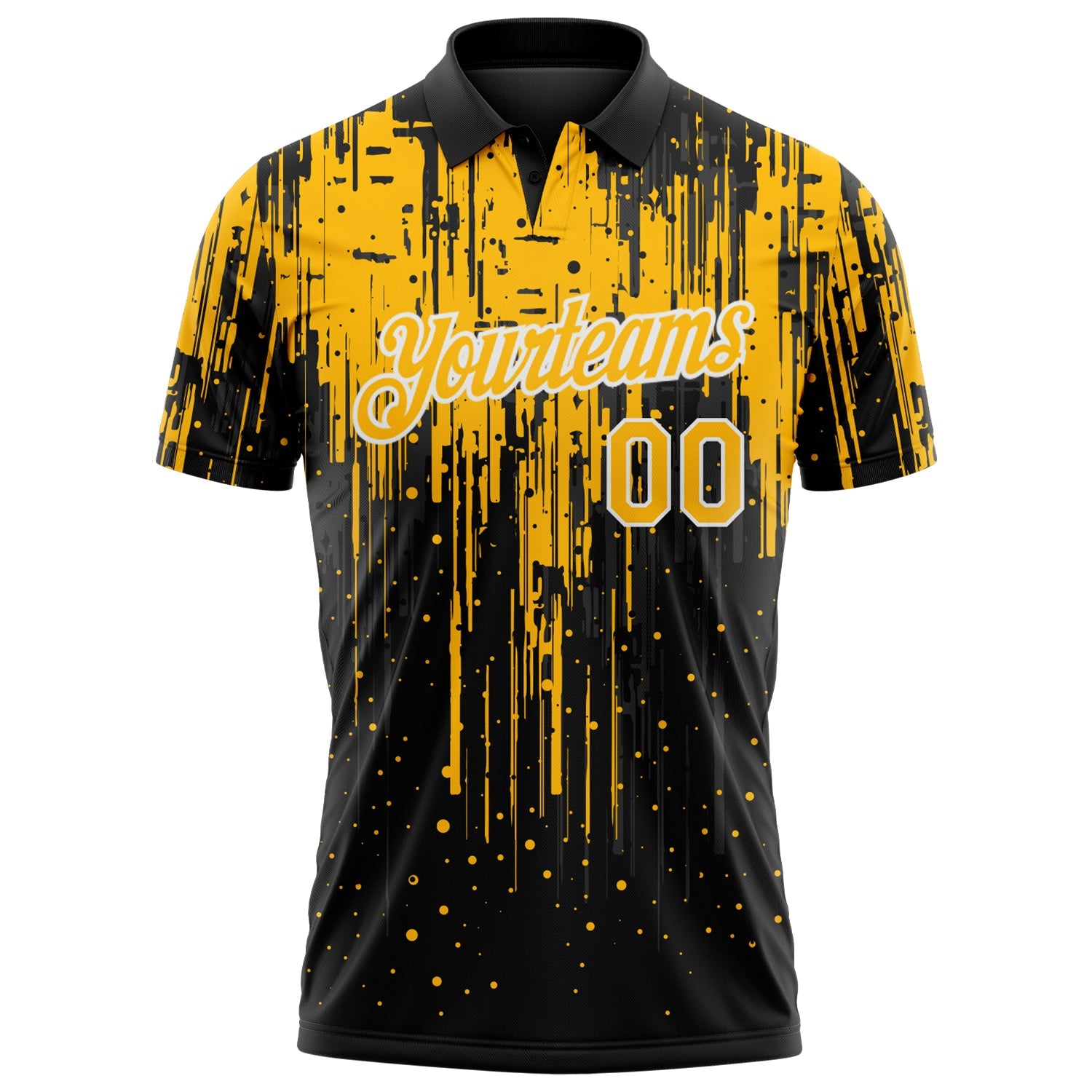 Custom Black Gold-White Dripping Splatter Paint Performance Polo Shirt view 2