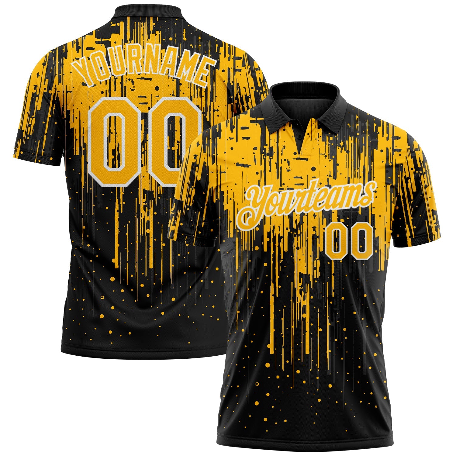 Custom Black Gold-White Dripping Splatter Paint Performance Polo Shirt - Main View