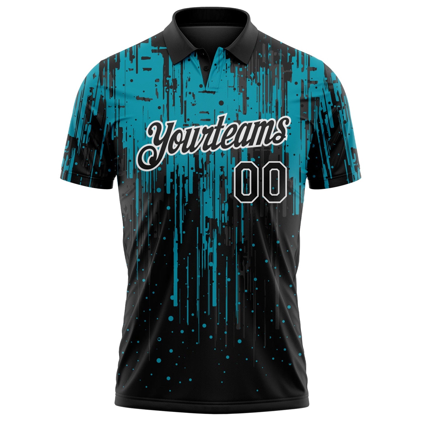 Custom Black Teal-White Dripping Splatter Paint Performance Polo Shirt view 2