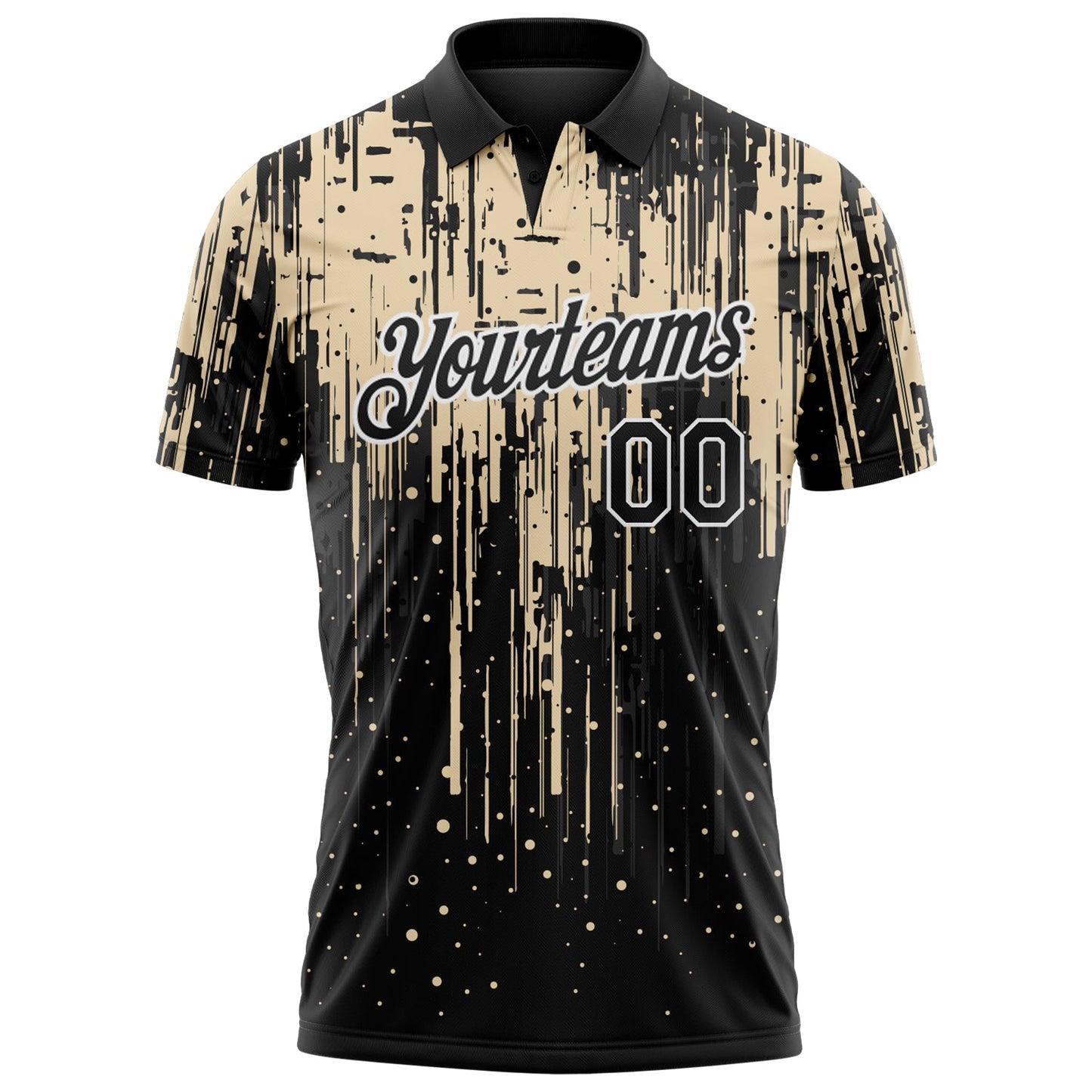 Custom Black City Cream-White Dripping Splatter Paint Performance Polo Shirt view 2