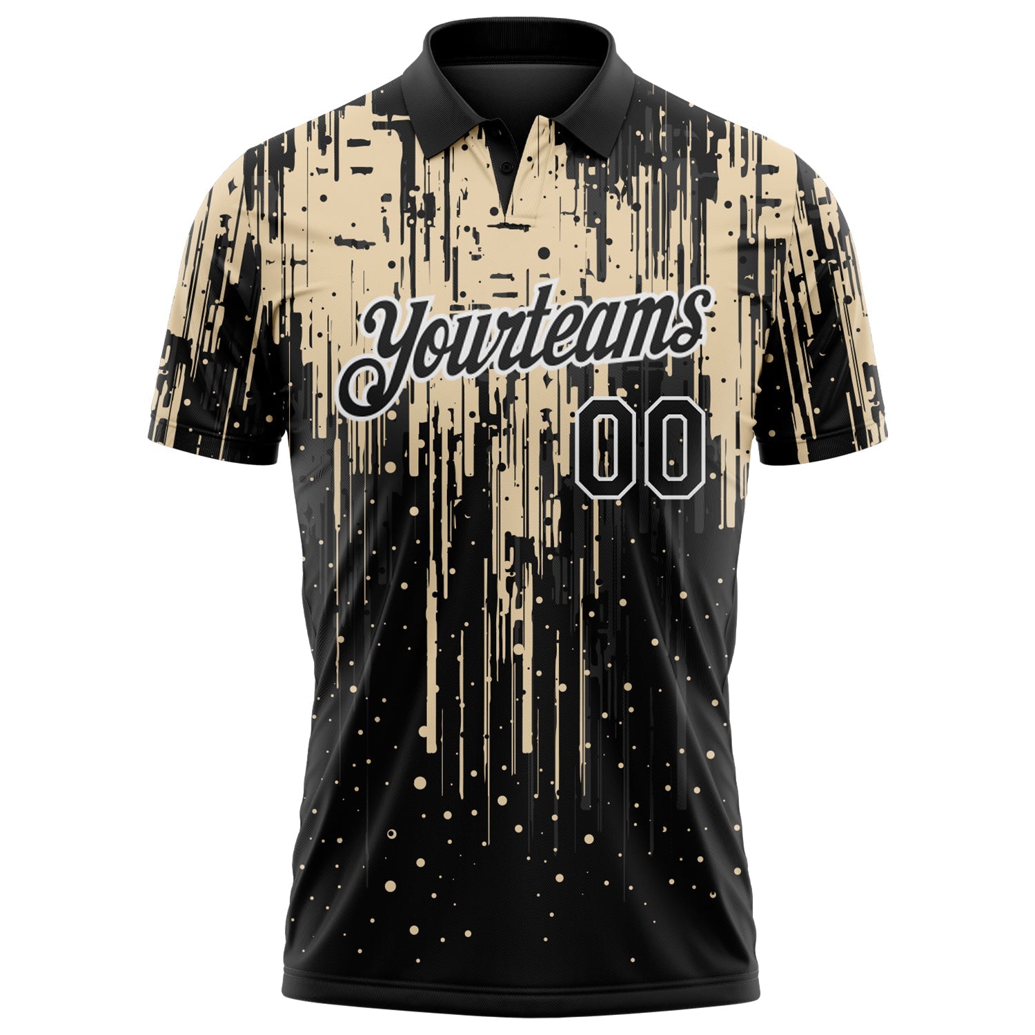 Custom Black City Cream-White Dripping Splatter Paint Performance Polo Shirt view 2