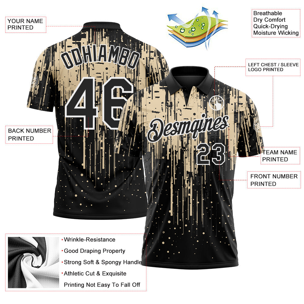 Custom Black City Cream-White Dripping Splatter Paint Performance Polo Shirt view 3