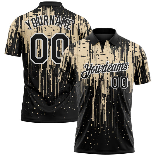 Custom Black City Cream-White Dripping Splatter Paint Performance Polo Shirt - Main View