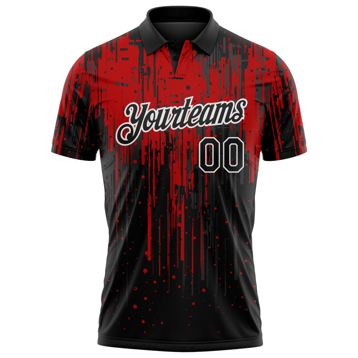 Custom Black Red-White Dripping Splatter Paint Performance Polo Shirt view 2