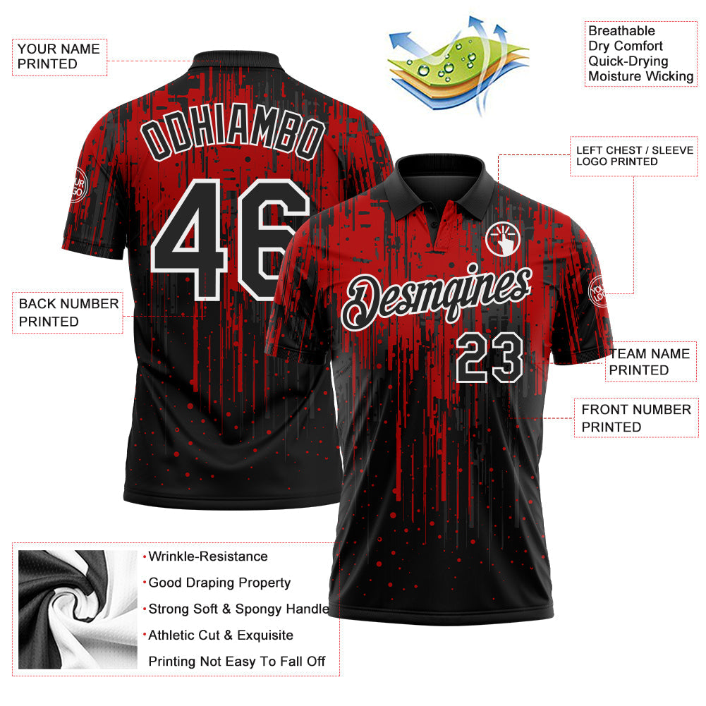 Custom Black Red-White Dripping Splatter Paint Performance Polo Shirt view 3
