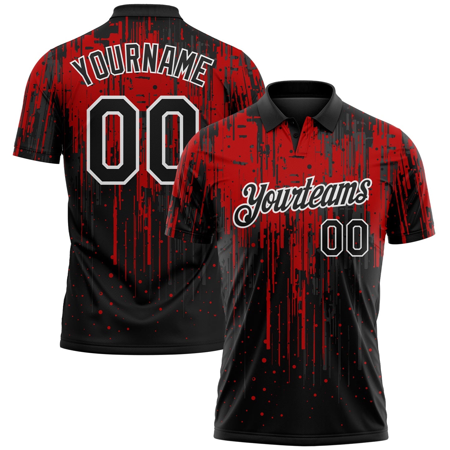Custom Black Red-White Dripping Splatter Paint Performance Polo Shirt - Main View