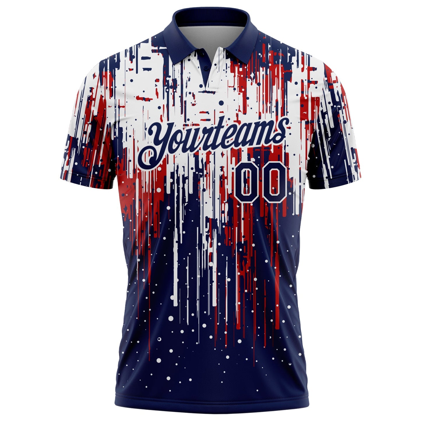 Custom Navy Red-White Dripping Splatter Paint Performance Polo Shirt view 2